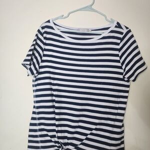 Nation LTD Navy and White Striped Short Sleeve Knot Front Tee